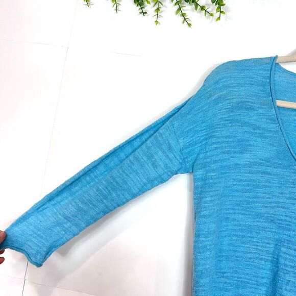 J. Crew Sweater Women XS Blue V-Neck Linen Blend Lightweight Oversized Slub Knit - Picture 13 of 14